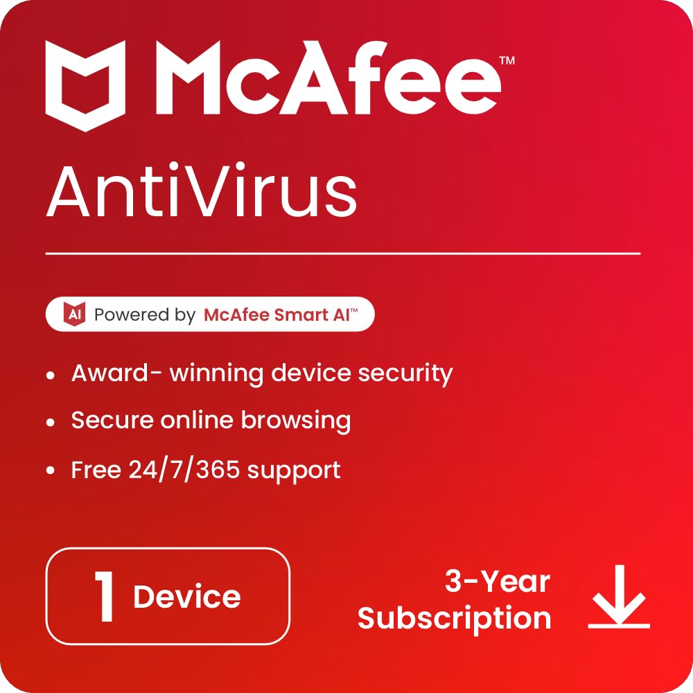 McAfee Antivirus 2024 | 1 Device, 3 Year | Antivirus Internet Security Software