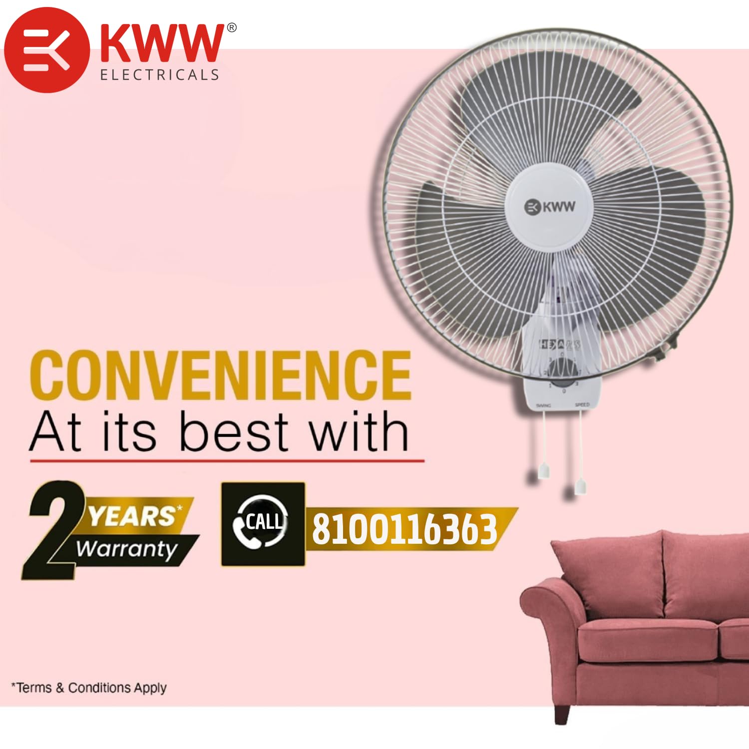 KWW Hexa High Speed 400MM Oscillating Wall Fan with Noiseless Operation and Full Copper Motor - Image 3