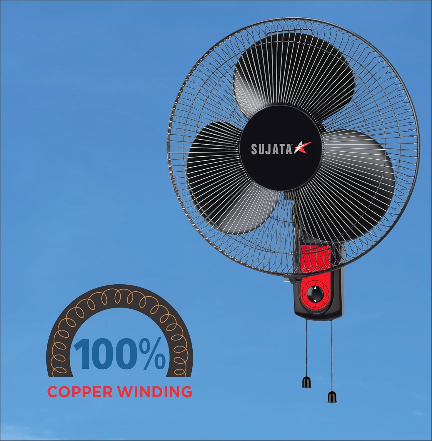 Sujata Wall Fan | 2 Years Warranty | 400 mm Sweep Wall Mount Fans for Home, Wall Fan for Living Room with 100% Copper Motor(SWF27 - Black) - Image 4